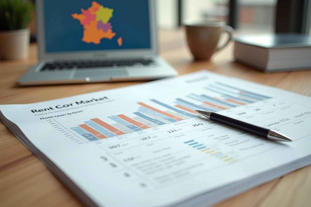 Bureau d'agence immobilière avec tableau comparatif des loyers par ville en France pour 2026