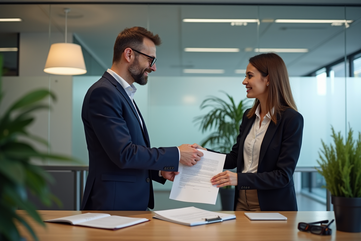Conseiller bancaire remettant un contrat de mortgage à une cliente