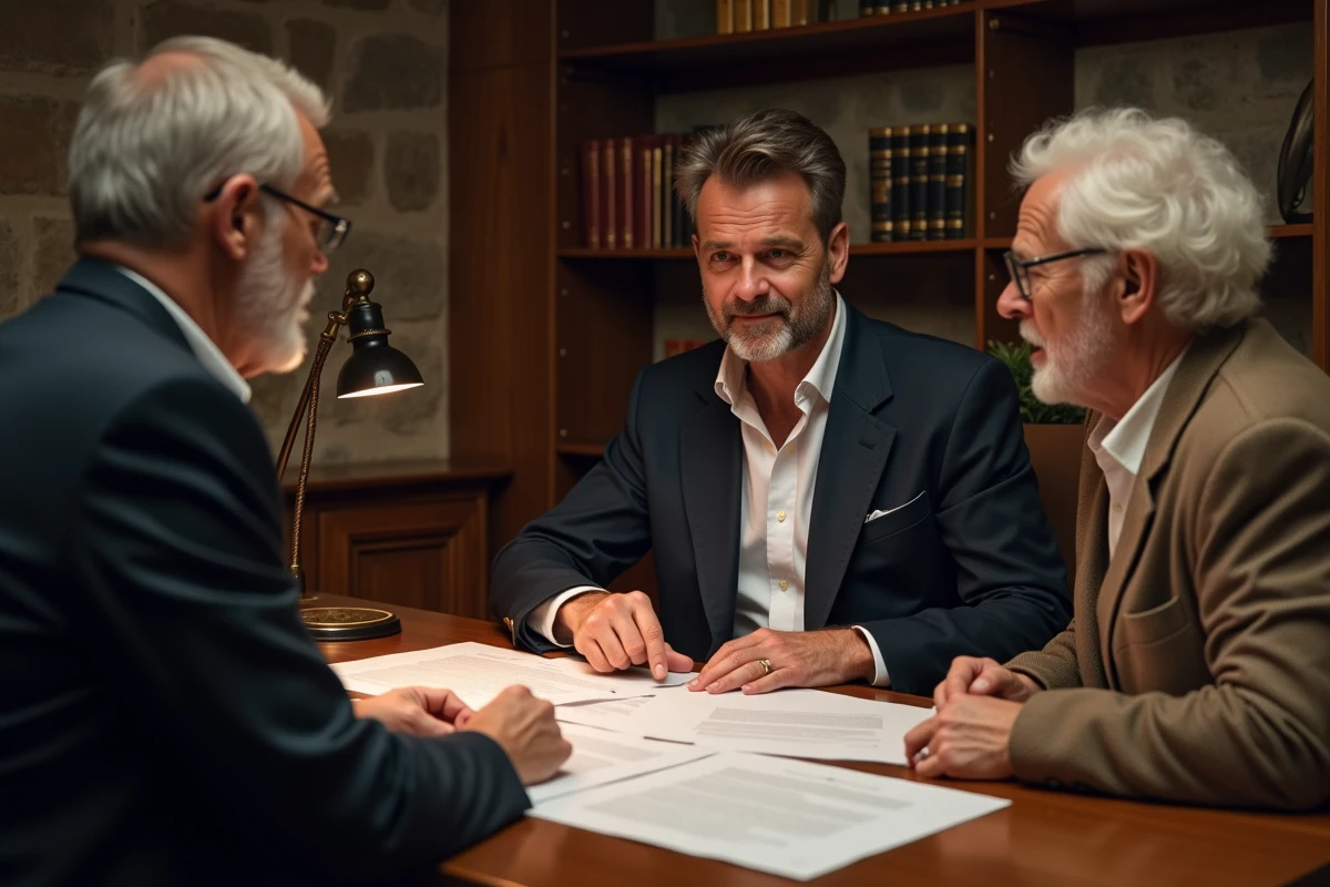 Avocat et propriétaires agricoles examinant un bail rural lors d'une consultation juridique