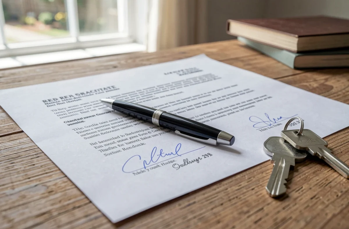 Contrat de mandat immobilier posé sur un bureau avec des clés