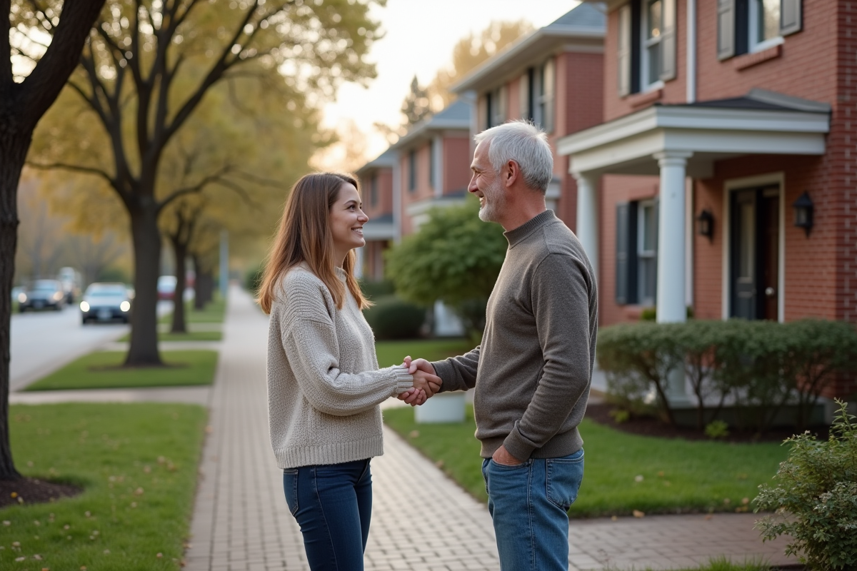 Jeune couple devant leur nouvelle maison avec agent immobilier
