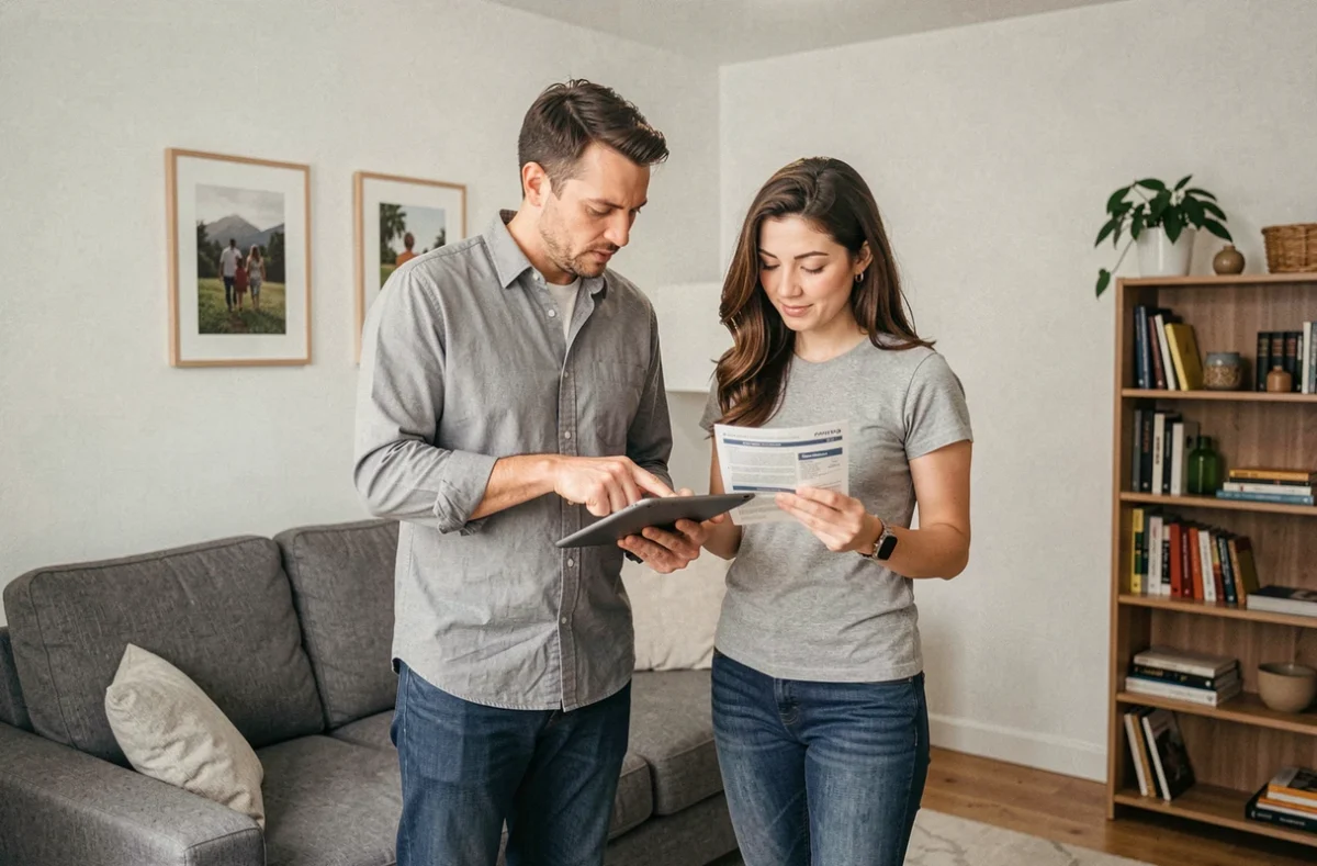 Couple dans leur appartement en train de choisir une assurance habitation économique et fiable
