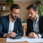 Couple français en train de revoir un relevé de mortgage à la maison