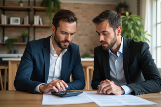 Couple français en train de revoir un relevé de mortgage à la maison