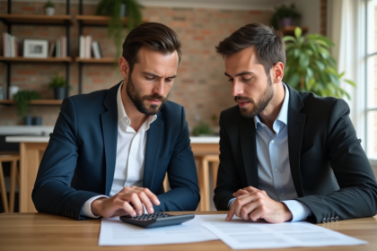 Couple français en train de revoir un relevé de mortgage à la maison