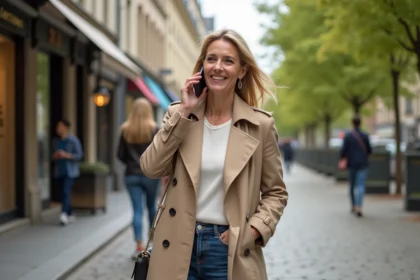 Femme souriante en trench à SaintGermainLaye