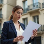 Femme tenant un contrat de location devant un immeuble parisien, illustrant la hausse des loyers en 2026 selon les villes