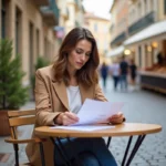 Jeune femme lisant un contrat de location à Toulouse Carmes