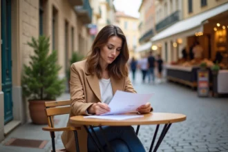 Jeune femme lisant un contrat de location à Toulouse Carmes