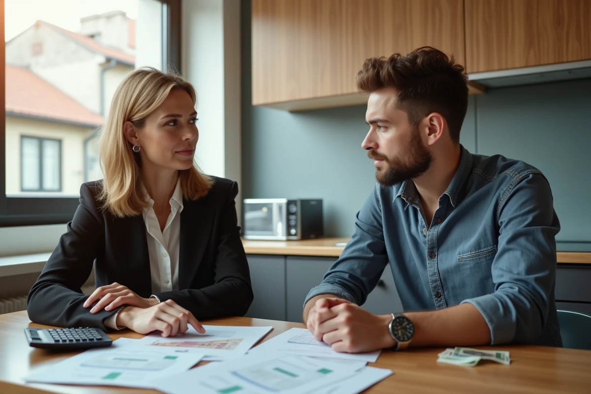 Femme et jeune homme discutent de documents de location