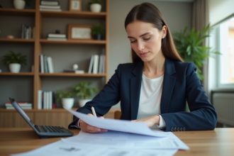 Femme en train de revoir ses documents de prêt immobilier