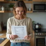 Femme relisant sa facture d electricite à la maison