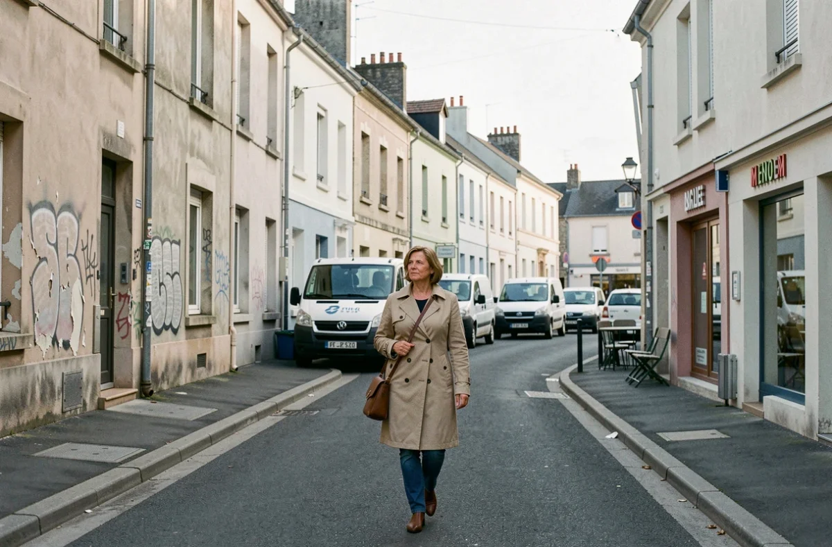 Femme visitant un quartier à évaluer à La Roche-sur-Yon avant un achat immobilier