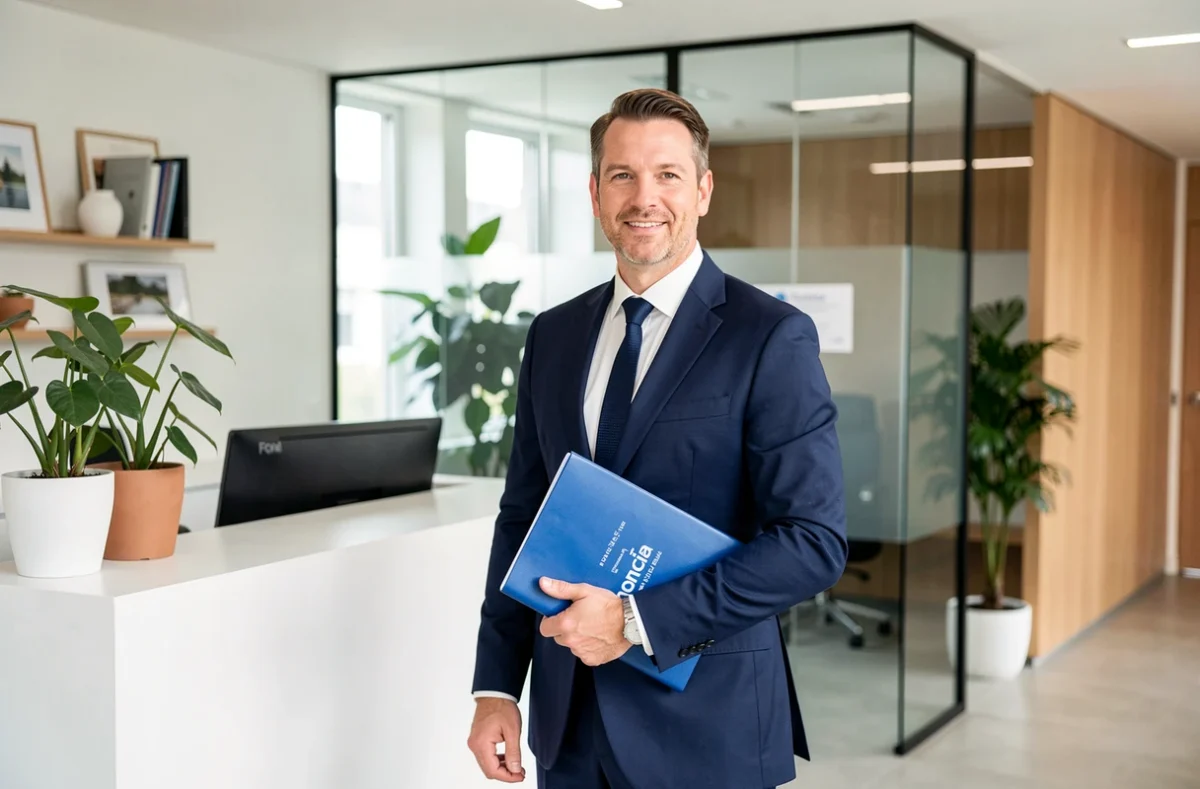 Gestionnaire immobilier Foncia Essonne en tenue professionnelle dans une agence moderne