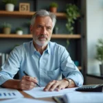 Homme d'affaires en réunion de finances dans un bureau moderne