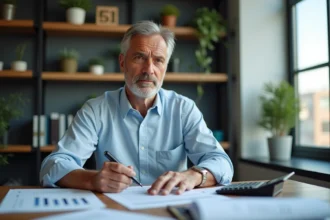 Homme d'affaires en réunion de finances dans un bureau moderne