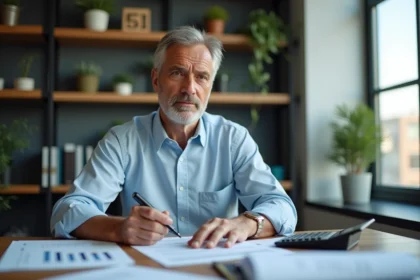 Homme d'affaires en réunion de finances dans un bureau moderne