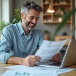 Homme d'affaires confiant travaillant sur documents immobilier