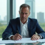 Homme d'affaires en costume dans un bureau lumineux