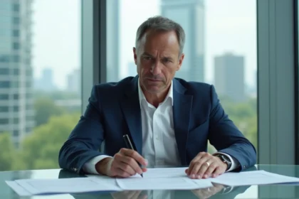 Homme d'affaires en costume dans un bureau lumineux