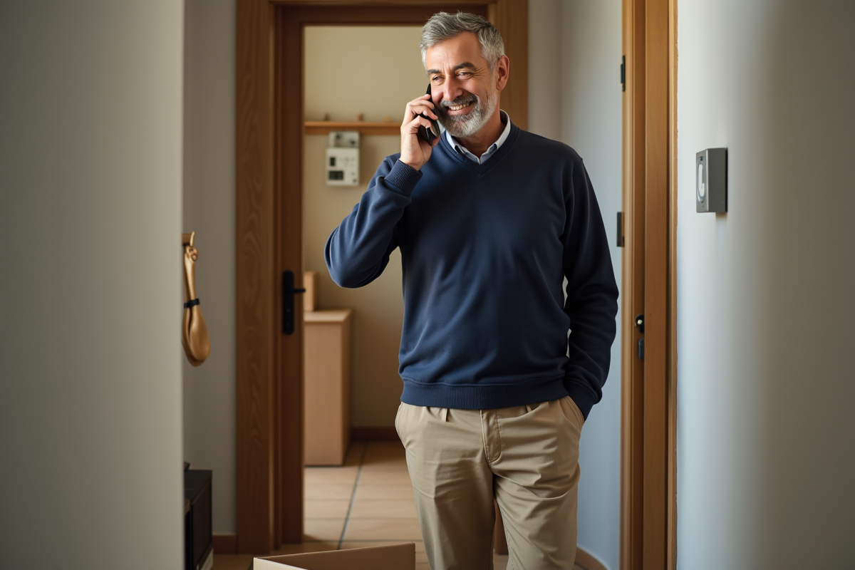 Homme au déménagement dans un couloir d