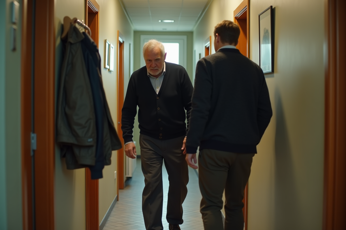 Homme hésitant dans un couloir d