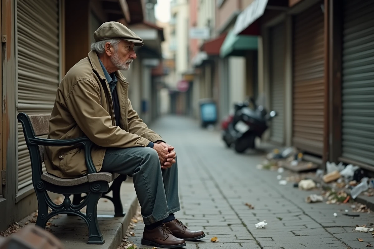 Homme age assis dans une ruelle de Bayonne