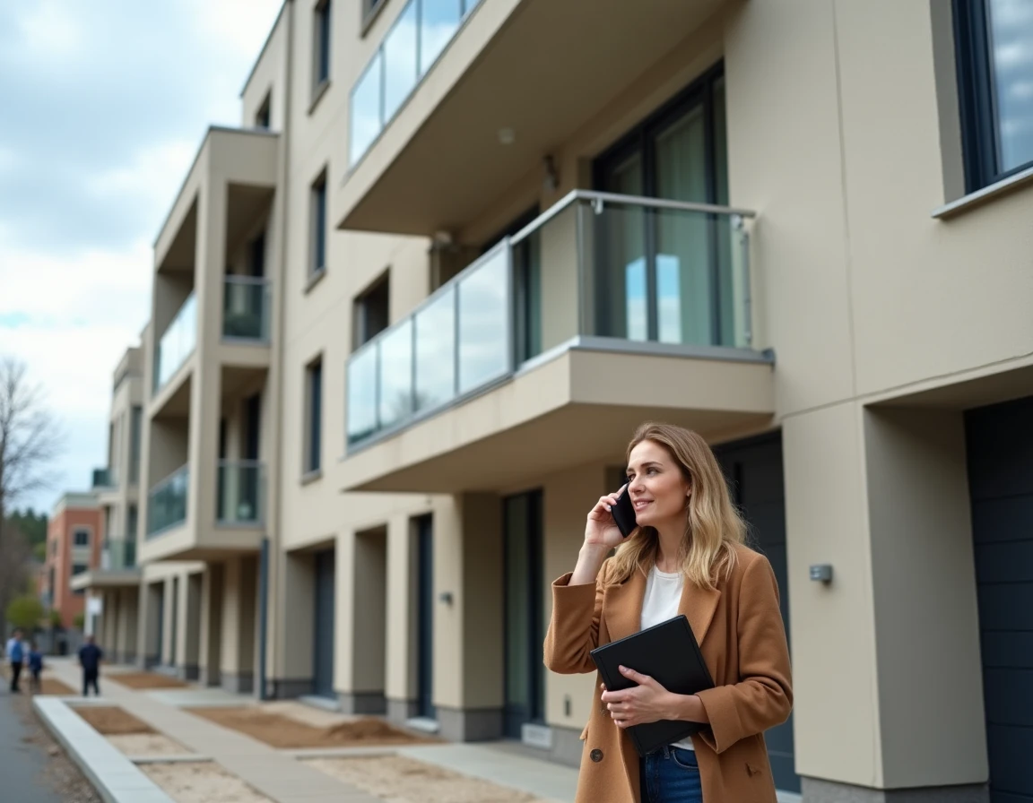 Façade d'un immeuble neuf lors d'une visite immobilière pour un achat avec financement CASDEN