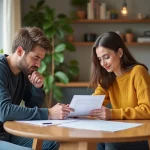 Deux jeunes adultes discutent d'un contrat de location dans un appartement moderne