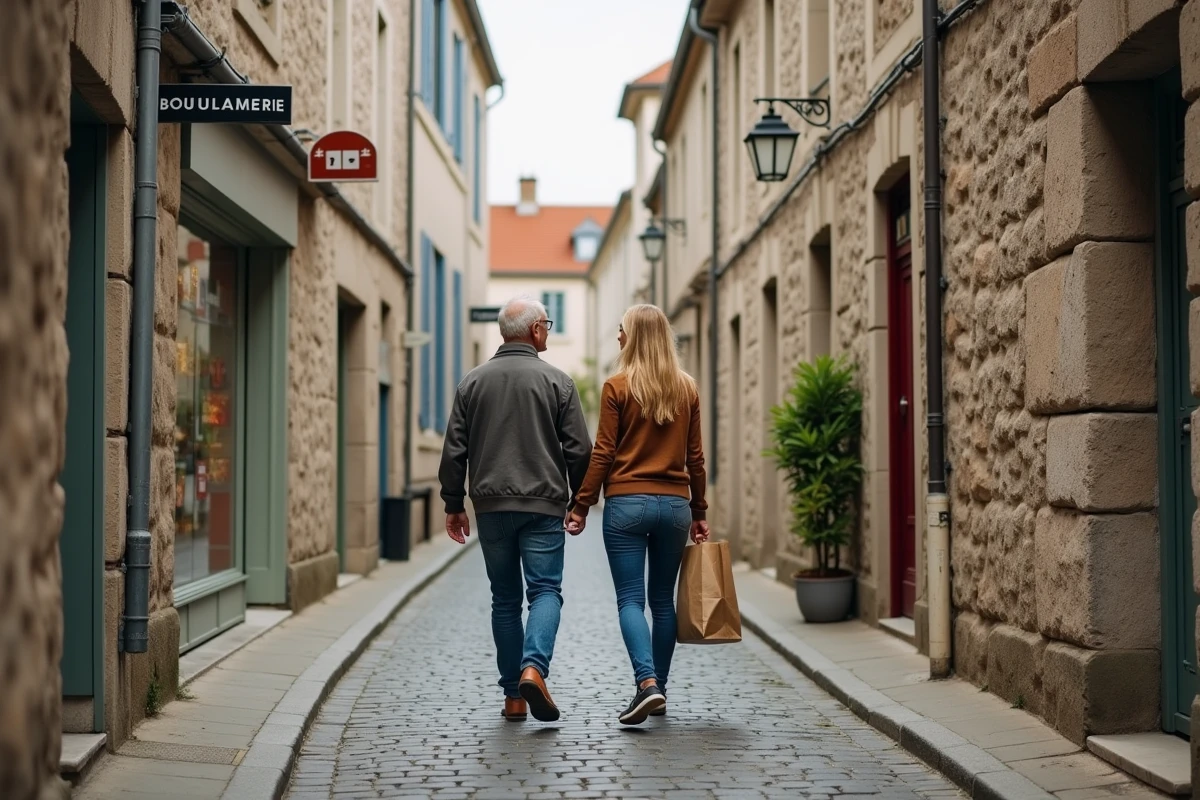 Couple se promenant dans les ruelles pavées du centre historique de Concarneau, idéal pour une location appartement en centre-ville