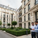 Vue d'ensemble d'une copropriété moderne en Essonne avec des syndics professionnels en extérieur