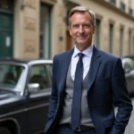 Notaire en costume devant une voiture ancienne à Limoges