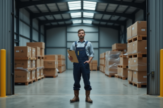 Homme en tenue de travail dans un entrepôt spacieux