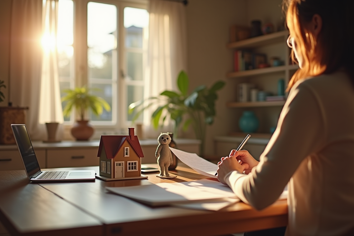 Personne avec documents et maison jouet dans la cuisine