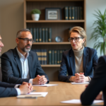 Adultes divers assis autour d'une table en réunion professionnelle