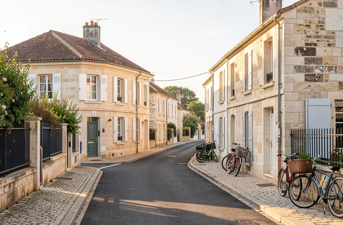 Rue résidentielle de La Rochelle avec maisons en pierre claire