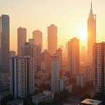 Vue d'une skyline urbaine moderne pour investissement immobilier