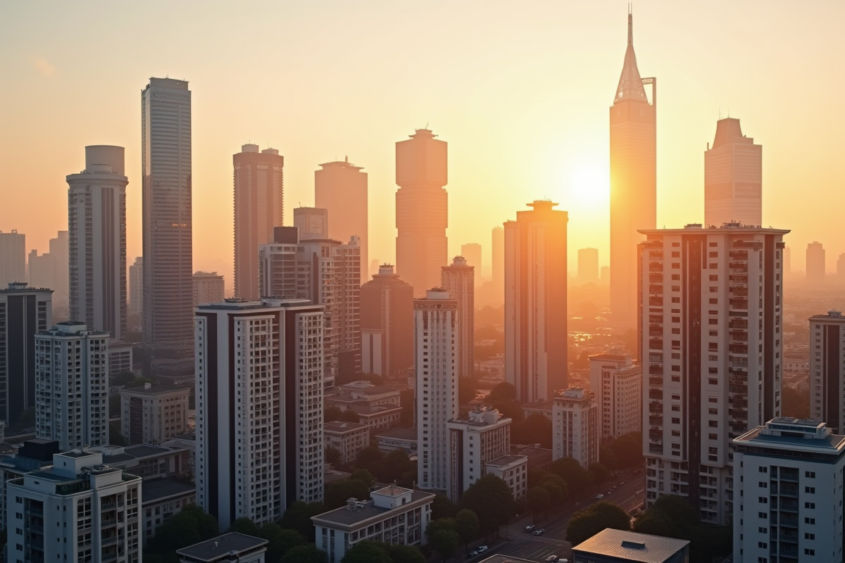Vue d'une skyline urbaine moderne pour investissement immobilier