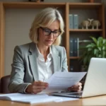 Propriétaire en train de vérifier les charges locatives d'un logement meublé à son bureau