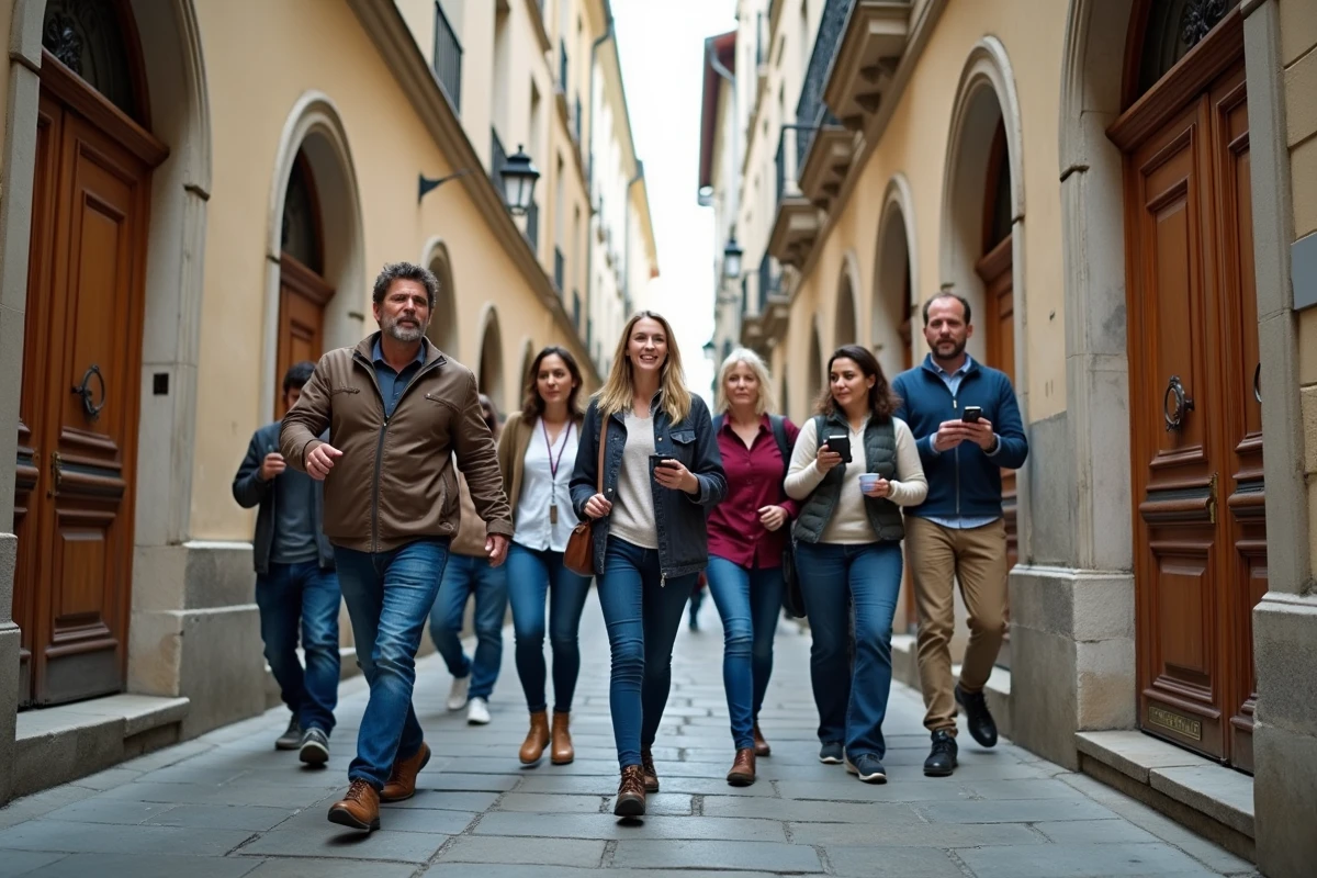 Groupe de visiteurs lors d'une visite guidée dans les traboules de Vieux-Lyon